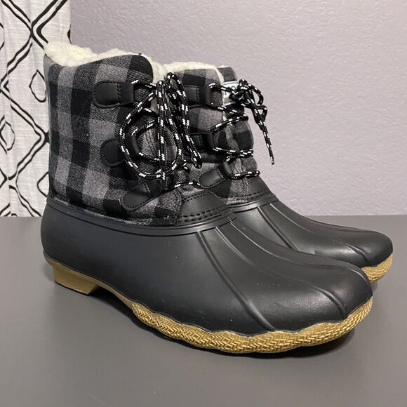 KOLILI Waterproof Duck Boots Insulated Snow or Winter Boots size 10 Plaid Warm - Picture 1 of 14